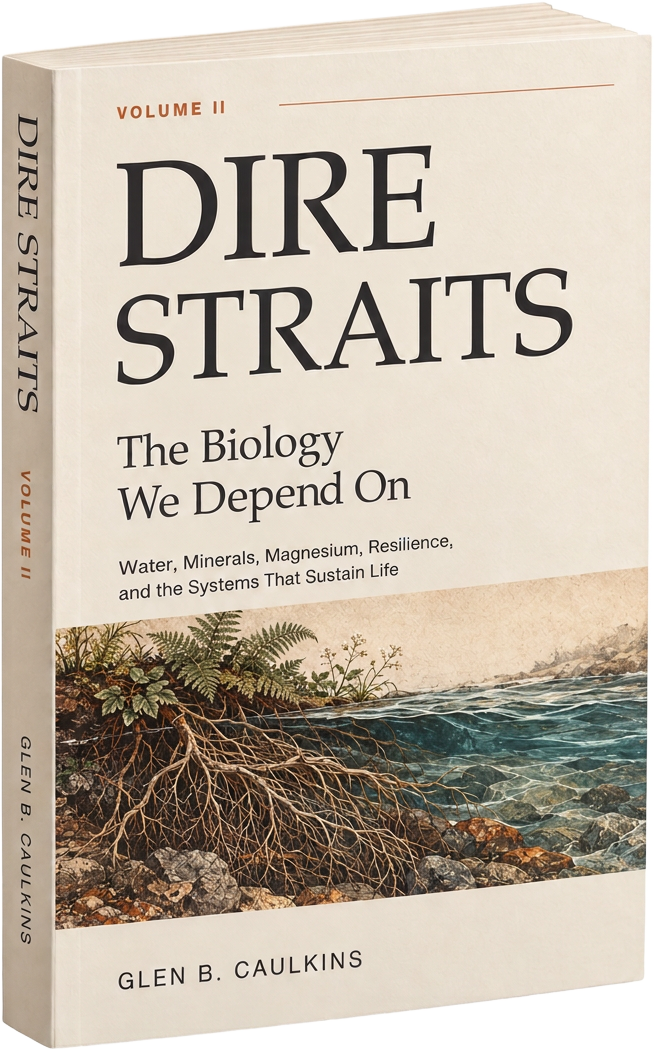 Dire Straits — Volume II: The Biology We Depend On, by Glen B. Caulkins. Hardcover cover artwork; the book is forthcoming.